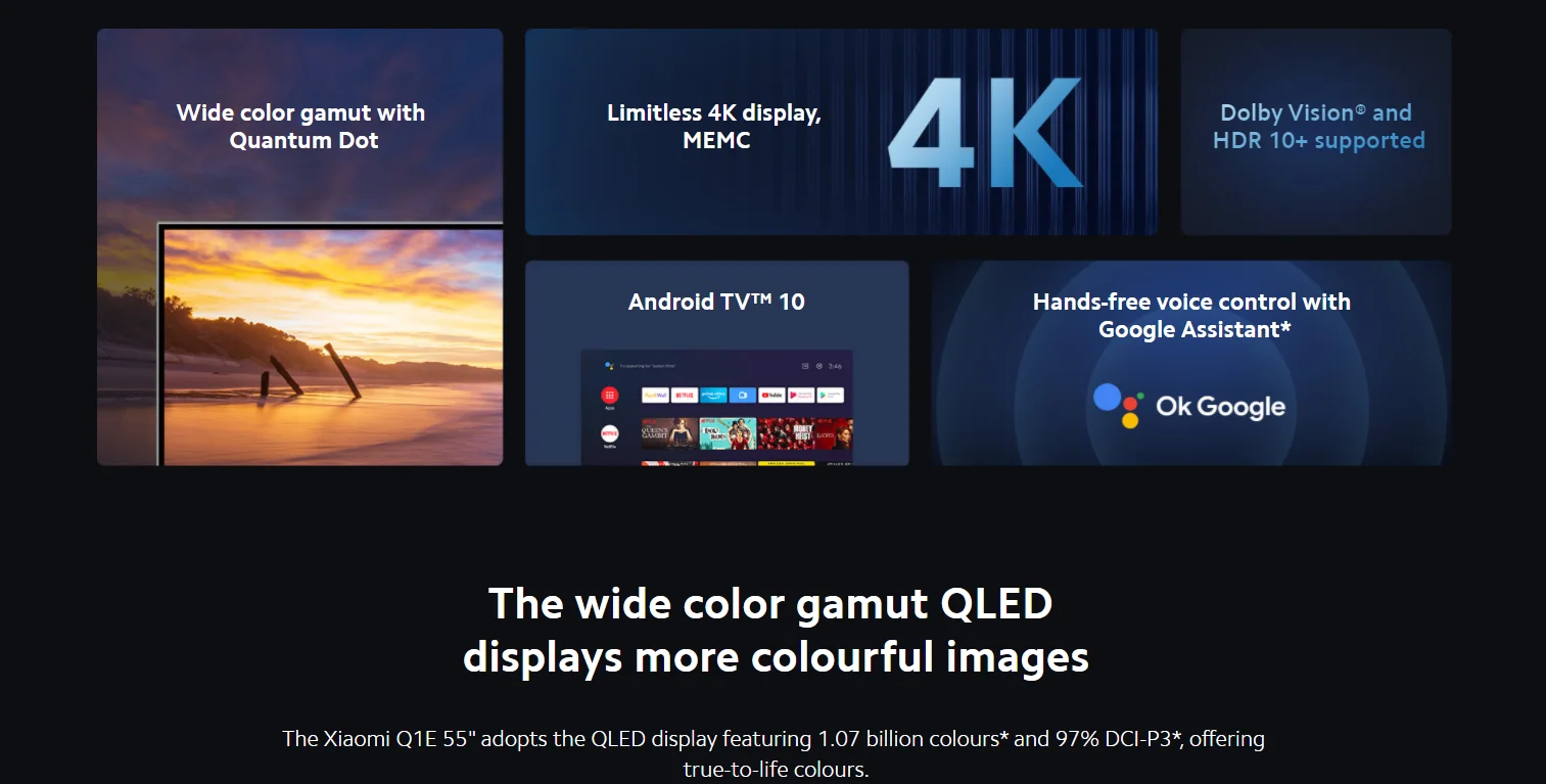 Смарт-телевизор Xiaomi mi Q1E, 55 дюймов, 4k, android