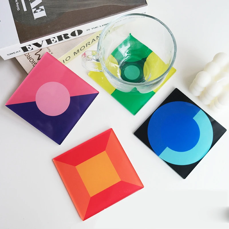 Wholesale creative beverage home table decoration mug acrylic coasters multi-color shape transparent acrylic coaster
