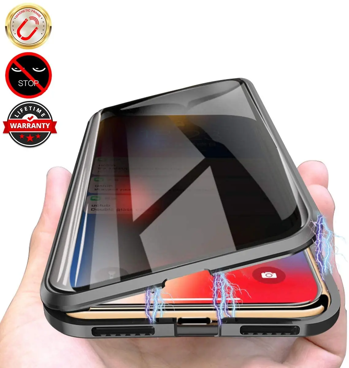 Anti Peep Privacy Case for iPhone 14 13 12 with Tempered Glass Anti Spy Magnetic Metal Bumper Full Cover Protective Phone case
