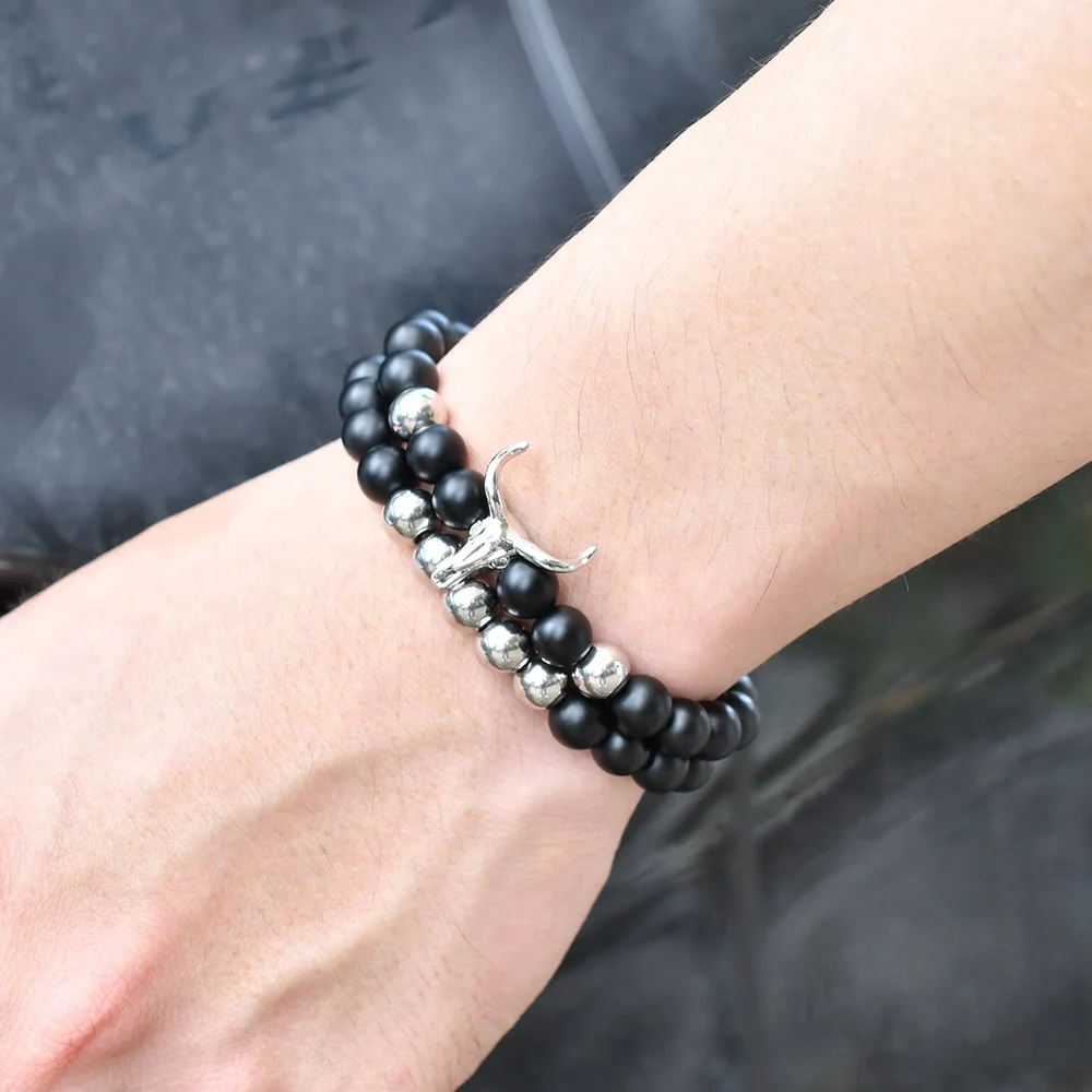 Jewelry Sets Silver 925 Chain Friendship Bracelet Frosted Agate Stainless Steel F427 Fashion Black Beaded Bracelets Micro Insert