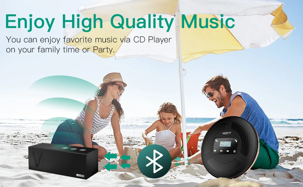 HOTT CD903TF Portable cd Player Rechargeable Touch Buttons for Home Travel and car with Stereo Headphones, Anti-Shock Protection