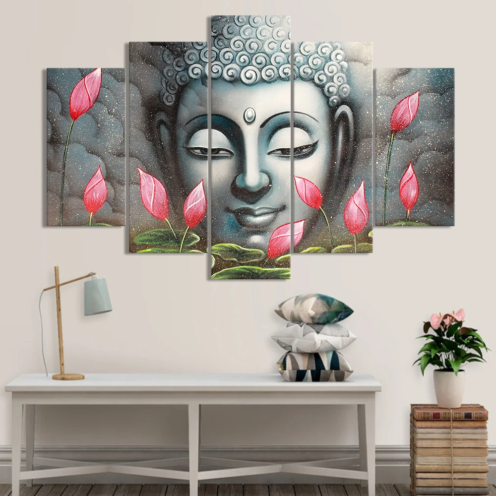 5 pieces unique Lord Buddha design wall art canvas painting