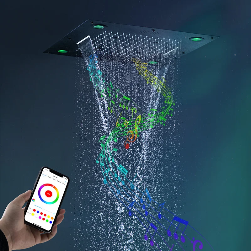 24 inch music led shower head luxury stainless steel 304 ultra-thin concealed rainfall shower set with hand shower