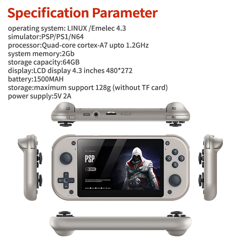 M17 Handheld Game Console 4.3 Inch Screen 64GB with 10000+ Retro Classic Gaming Player For PSP/N64/PS1