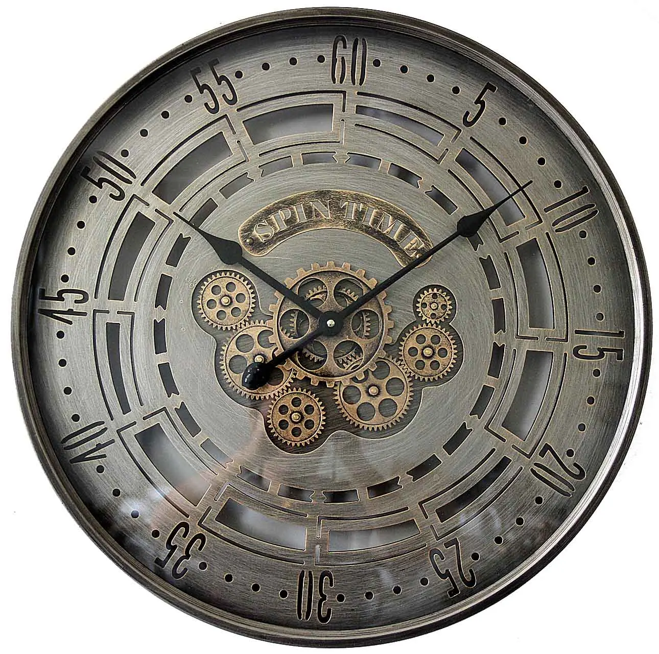 
Metal modern oversized silent non-ticking wall clock with battery operated round clock with moving gears for wall decoration 
