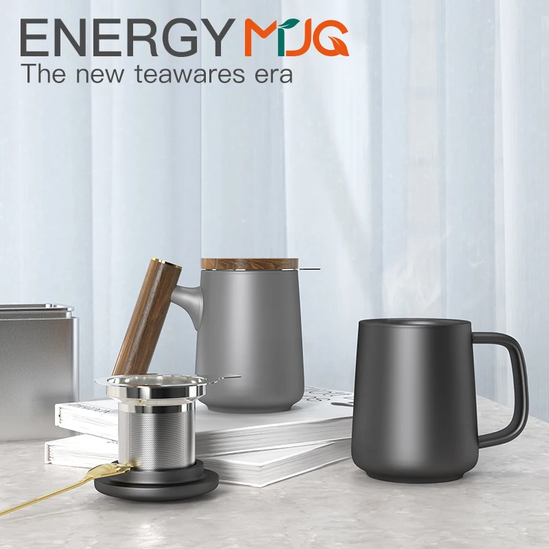 DHPO Custom Logo Black Milk Tea Cup Set Ceramic Class Porcelain Cup with Tea infuser Stainless Steel Portable Tea Mug