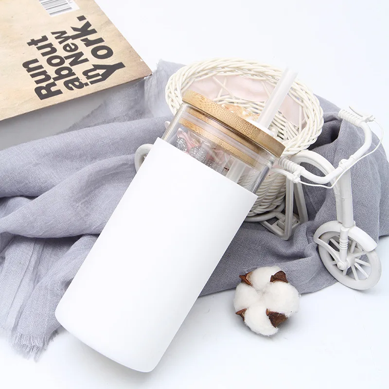 Borosilicate Glass Tumbler Cups with Bamboo Lids and Straws Reusable Cute Travel Tumbler Dishwasher Safe with Silicone Sleeve