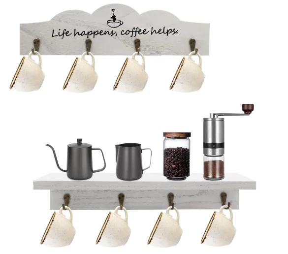 Sturdy Hooks Coffee Bar Accessories Mug Rack for Farmhouse Kitchen Decorations Coffee Station Decor Set of 2 Coffee Mug Holders