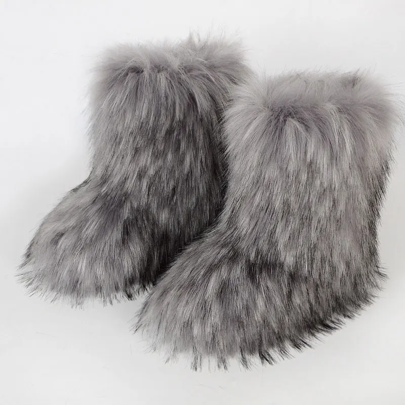 Hot Selling Imitation Leather Boots Flat Heel High Top Warm Winter Round Head Mid-Tube Fake Fur Snow Boots For Women