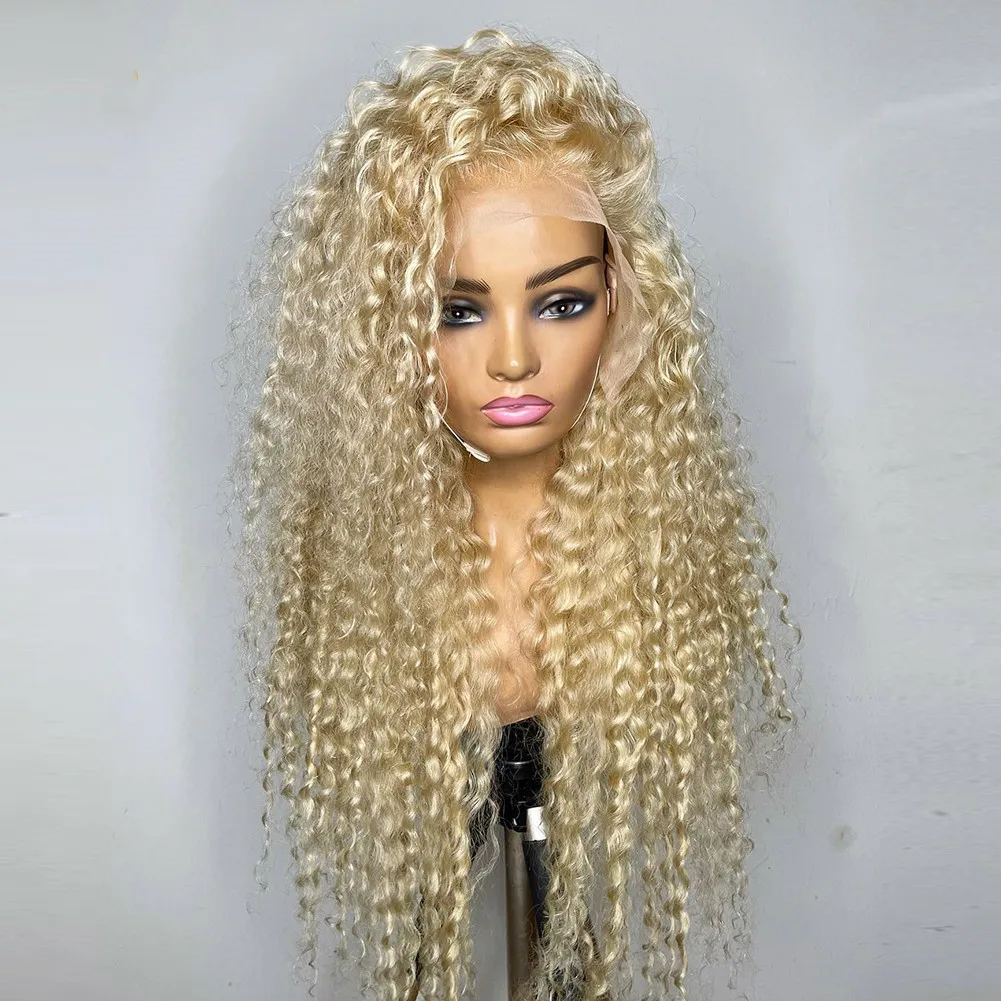 613 deep wave 13 by 6 hd frontal wig human hair 200 density curly blonde wigs,613 full lace human hair wig with baby hair