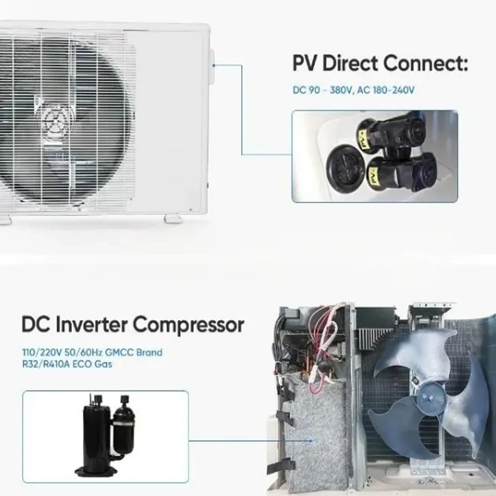 Solar air Conditioner 1hp 1.5hp 2hp 3hp 9000btu 12000btu 18000btu 24000btu Hybrid Ac Dc