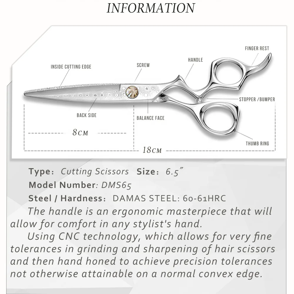 DMS65 6.5inch damascus steel barber shears hair cutting shears hair beauty shears hairdressing scissors factory
