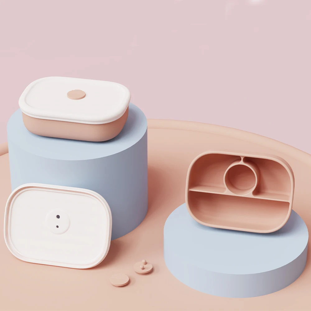 BPA Free LeakProof Four Compartment Snack Food Container Children Silicone Bento Lunch Box For Kids