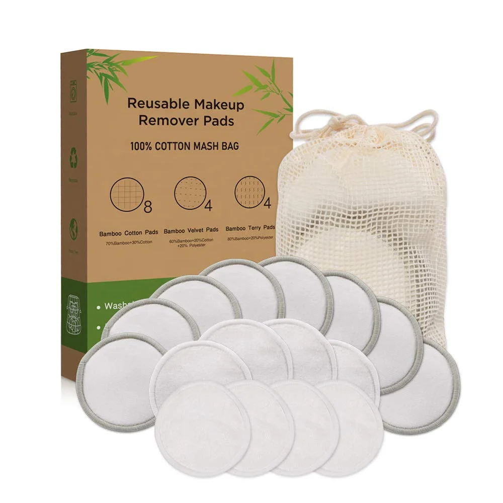 Цветные бамбуковые круглые подушечки для снятия макияжа с мешками из переработанного хлопка