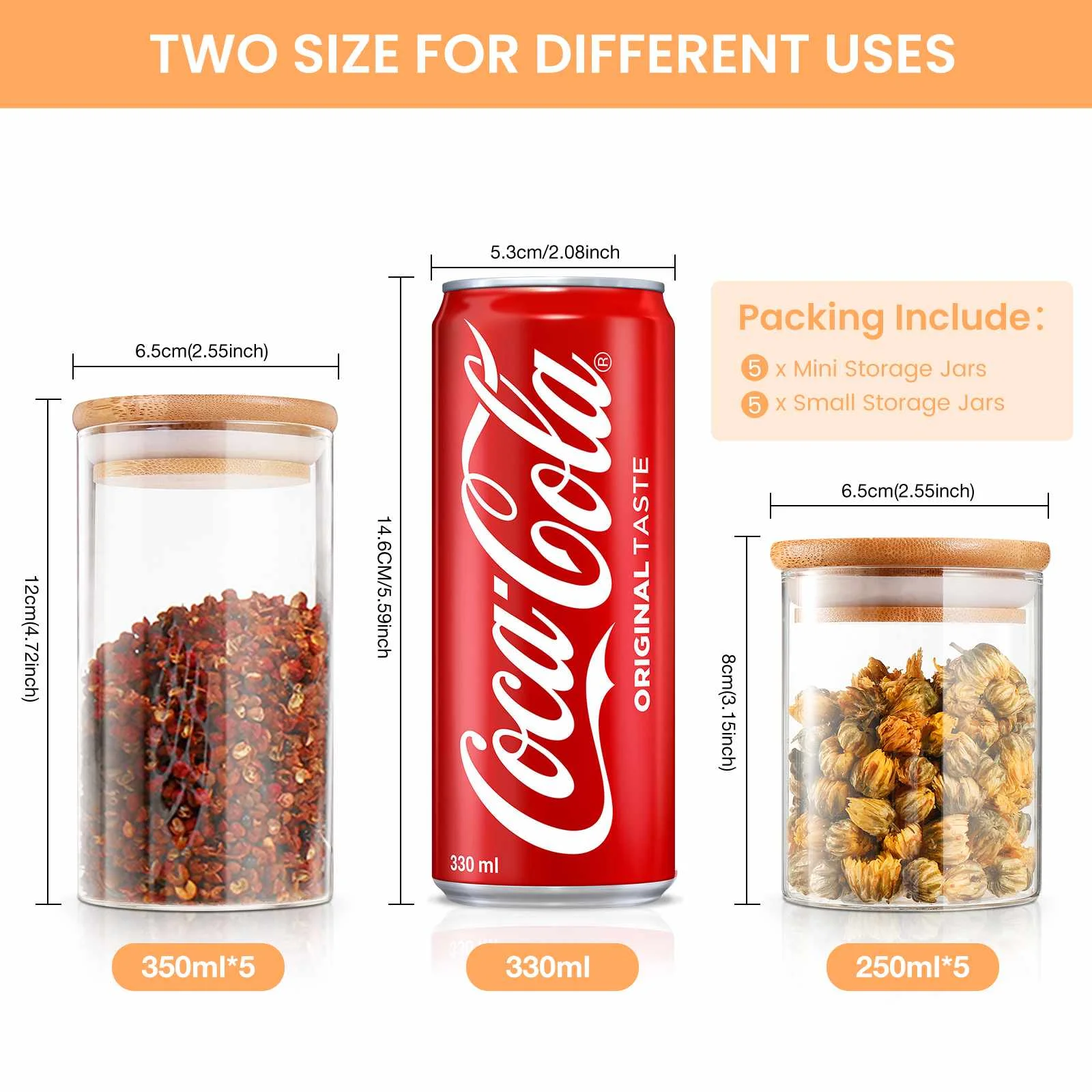 10Pcs/Set Kitchen Spice Jar Set Glass Sealed Spice Jars With Bamboo Lids Set For Coffee Beans Grains