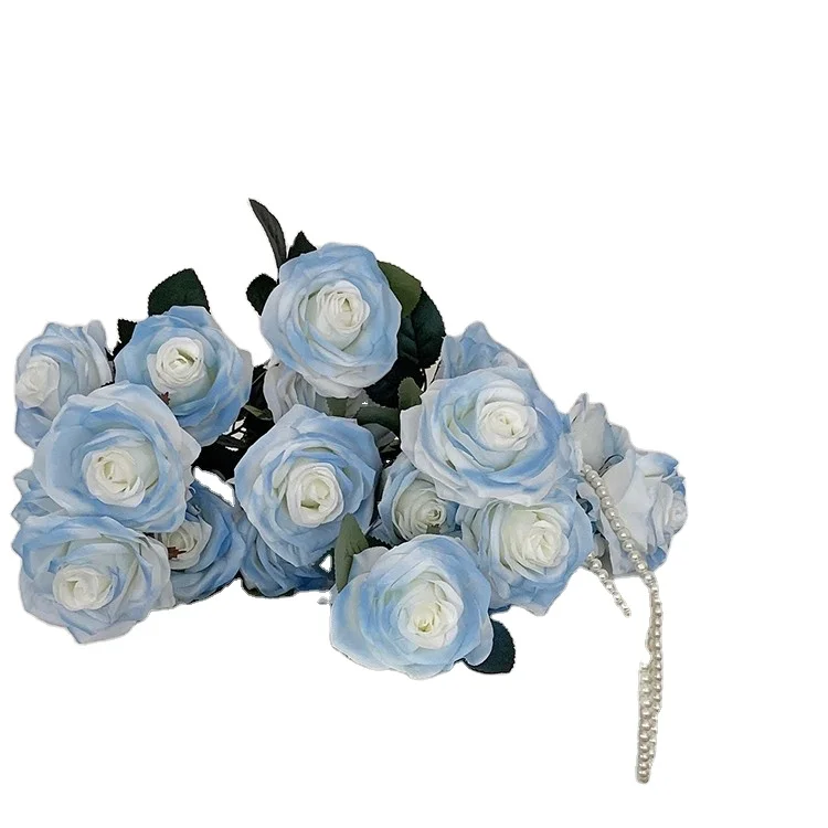 Ice blue artificial rose flowers for shopping mall decoration