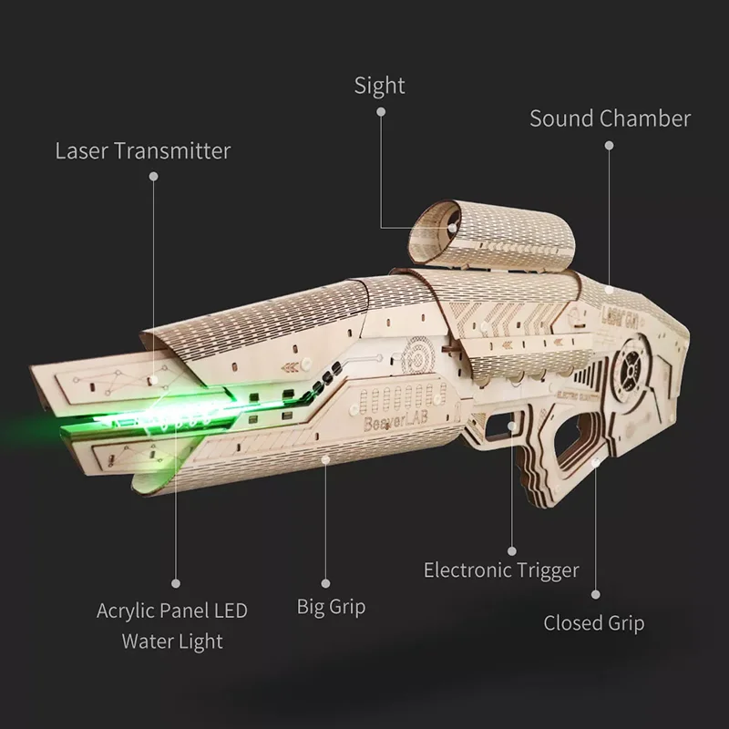 Hot Selling Beaverlab DIY Laser  3D Wooden Crafts Puzzles Jigsaw Large War Shoot Toy Gun Kid Adults