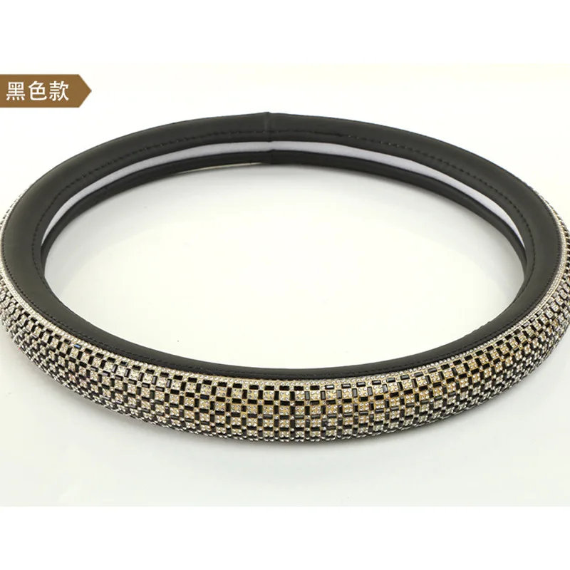 luxury glitter shining universal fit 15 inch leather diamond steering wheel cover diamond with rhinestones for car