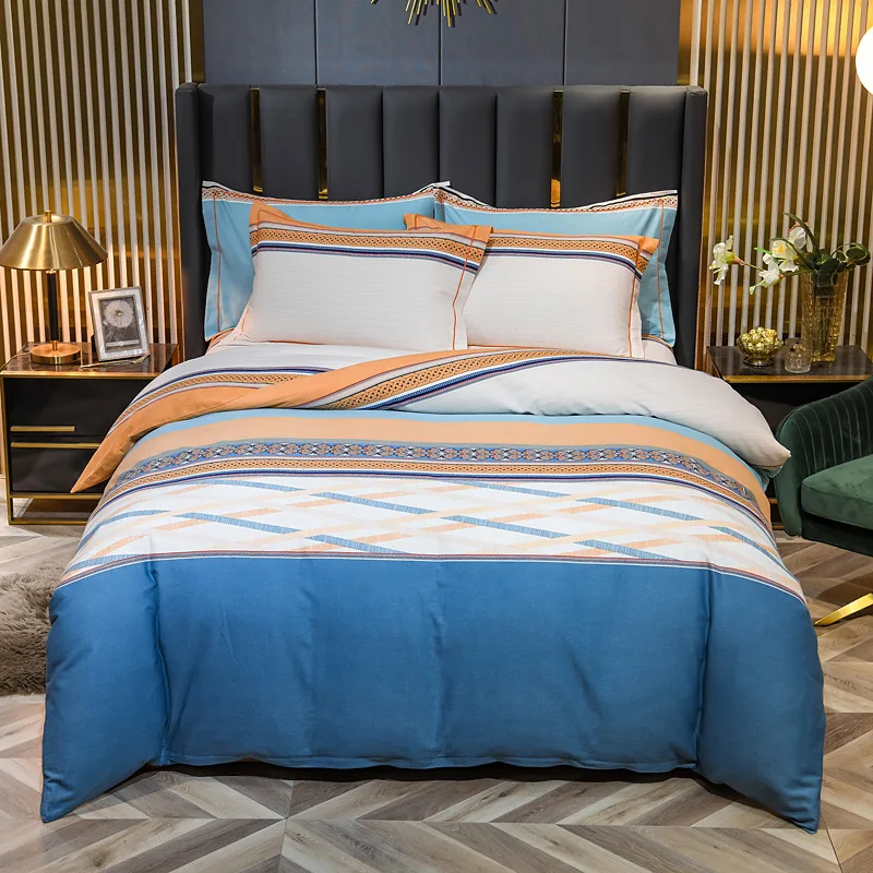 Autumn and winter thickened woolen cotton warm floral printing bed sheet and duvet cover set 4 pcs with pillowcase