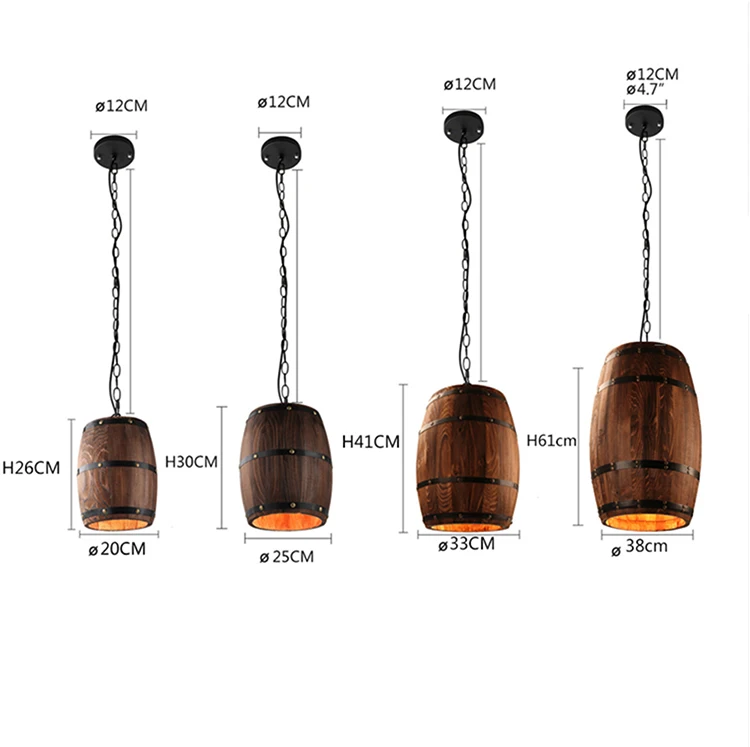 Wood Wine Barrel Hanging Fixture Pendant Lighting Suitable For Bar Cafe Lights Ceiling Restaurant Barrel Lamp Exhibition Display