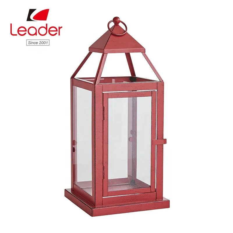 Garden Decorative LED Lantern Battery Powered Candles Lanterns Red Metal Lantern