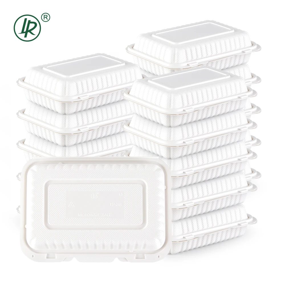 Rectangular Hinged To Go Meal Prep Food Containers Biodegradable Microwave Safe Clamshell Disposable Take Away Lunch Box