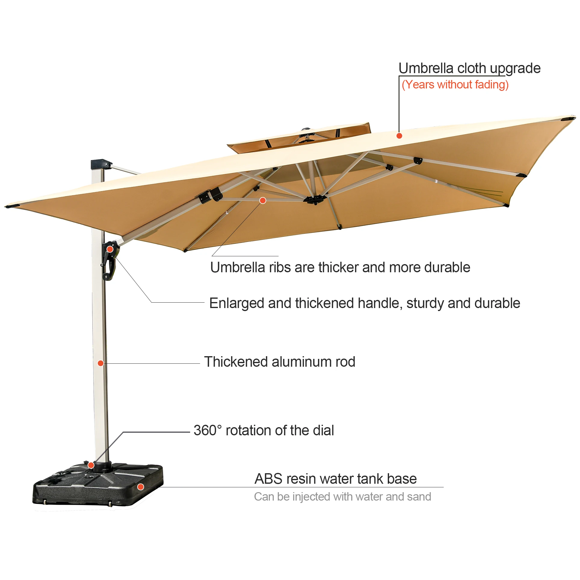 [MOJIA]Sun Shade Big Size 3*4m Outdoor Furniture Set Parasol 150L Water Tank Top AL Pole Size Outdoor Umbrella Resell Low Price