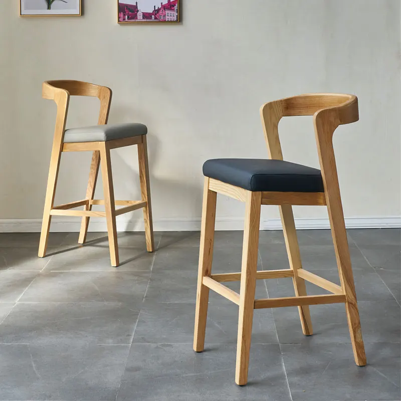 Hot selling Nordic solid wood Commercial bar chairs commercial coffee shop leisure backrests high stools bar chairs