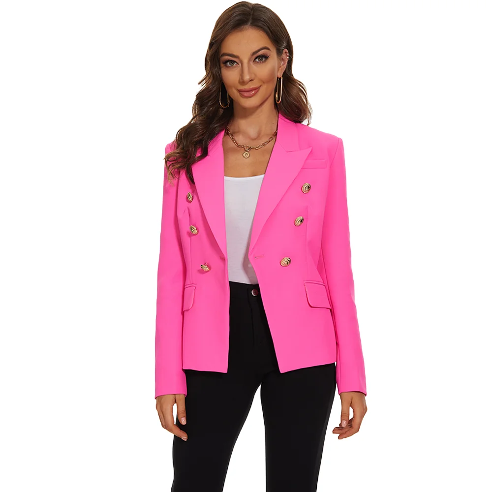 2022 wholesale women jacket fashion women blazer jacket XXL button embellished hot pink  red blazer jacket for women
