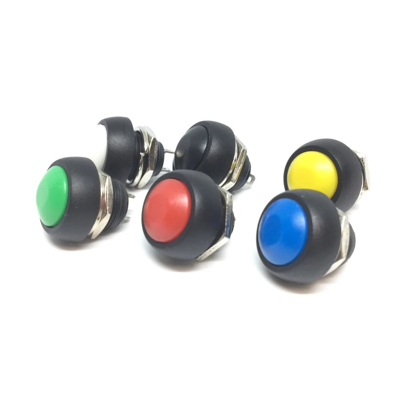 12mm 2pins Waterproof IP65 reset Push Button 12v domed head switch push button for Toy Car Momentary plastic push button