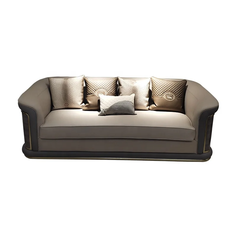 Italian light luxury leather sofa modern simple luxury large family villa living room sofa luxury sofa set