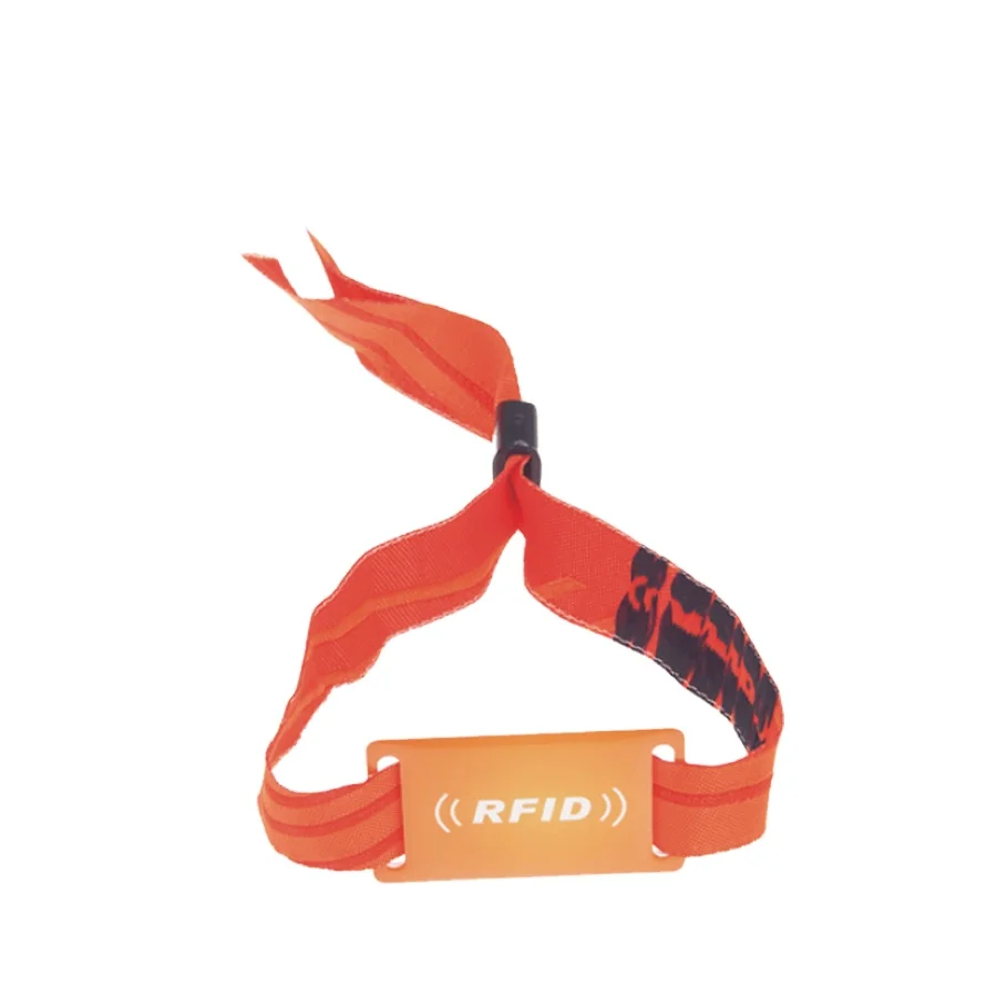 Дешевый тканевый браслет на заказ из полиэстера с технологией радиочастотной идентификации, жаккардовый тканевый браслет 13,56 МГц, эластичный браслет для свадьбы с технологией NFC