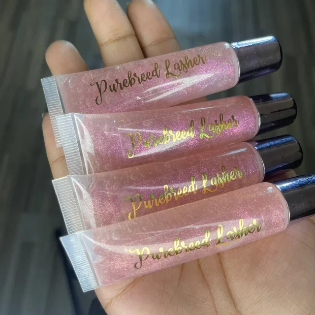 Custom Printing Gold Foil Clear Transparent Logo Private Vinyl Lip Gloss Tube Labels Stickers For Lip Gloss Lip Balm Cosmetics