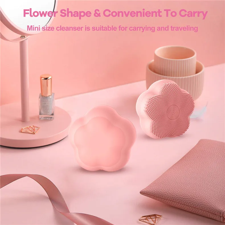 Unique Flower Design Magnetic Bead Vibration Face Cleaners Sonic Silicone Facial Cleansing Brush