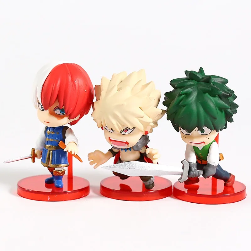 7cm Anime My Hero Academia Izuku Midoriya Katsuki Bakugou Shoto Todoroki Q Version Figure Dolls Model Toys 3pcs/set