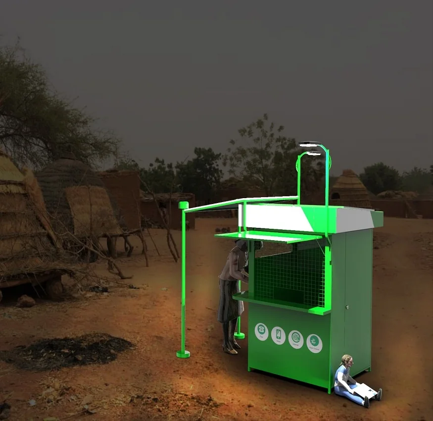 Solar phone charging station prefab house