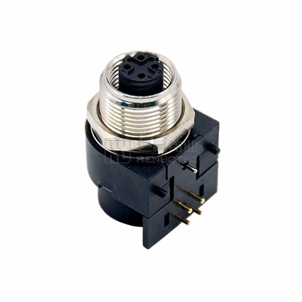 M12 Circular Connector Right Angle Pcb 90 Degree Panel Mounted 2 3 4 5 8 12 Pin Female Male Shield Connector