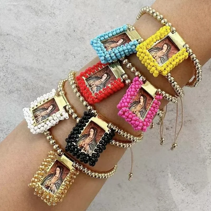 CH-HDT0602 Hot sale colorful braided bead bracelet,virgin mary colorful seed accessories bracelet,bead bracelet wholesale