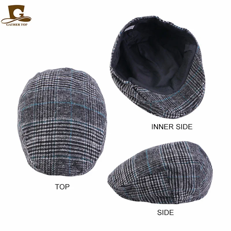 juding on English vintage plaid duck tongue beret hair front hat Comfortable breathable golf