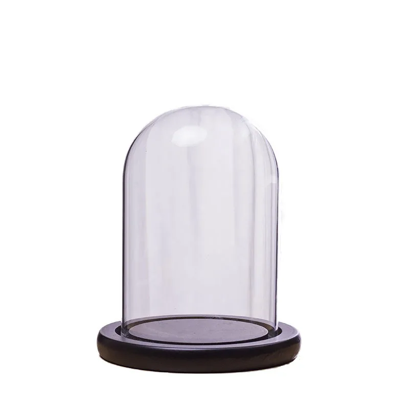wholesale price decorative flower glass dome with black wooden base glass dome with flowers