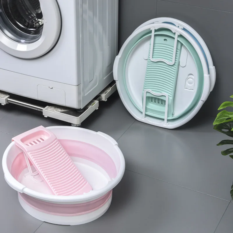 Foldable Laundry Basin with Oversized Rubbing Board Household Large Deepening Manual Washbasin