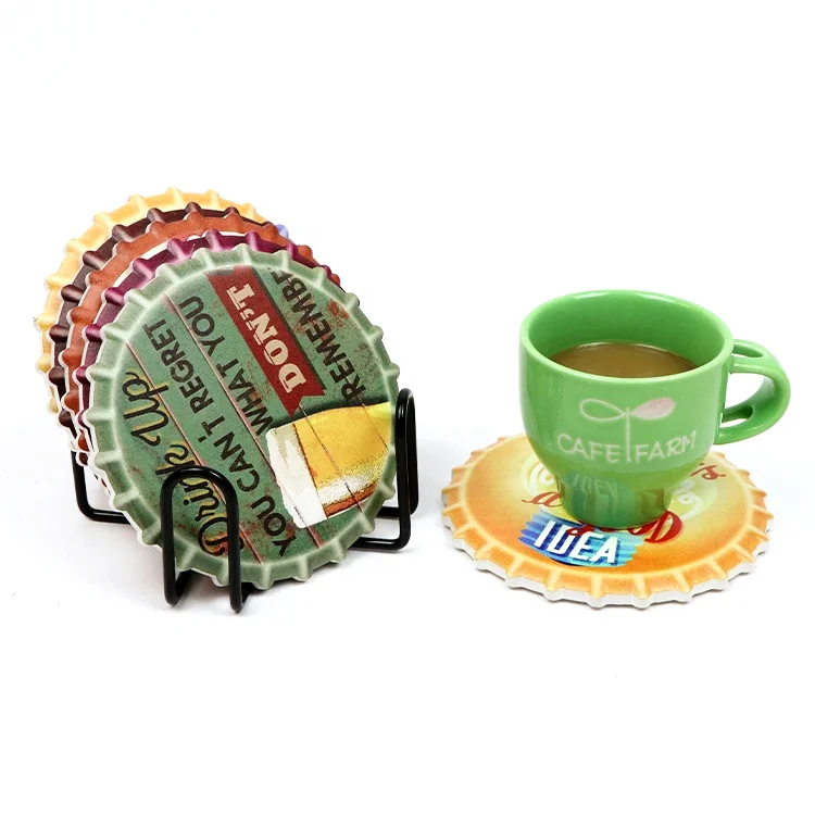 Kitchen decor OEM custom shinny matt absorbent beer tea coffee ceramic coasters cup mat placemat with cork heat resistant