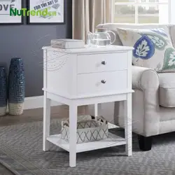 Hot Seller Modern White 2 Drawer Storage Corner Wood End Table Living Room Tall Bed Side Table Bedroom Nightstand