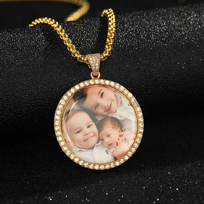 Custom Photo Initial Disc Zircon Necklace Trendy Necklace 2021 Stainless Steel Necklace Woman