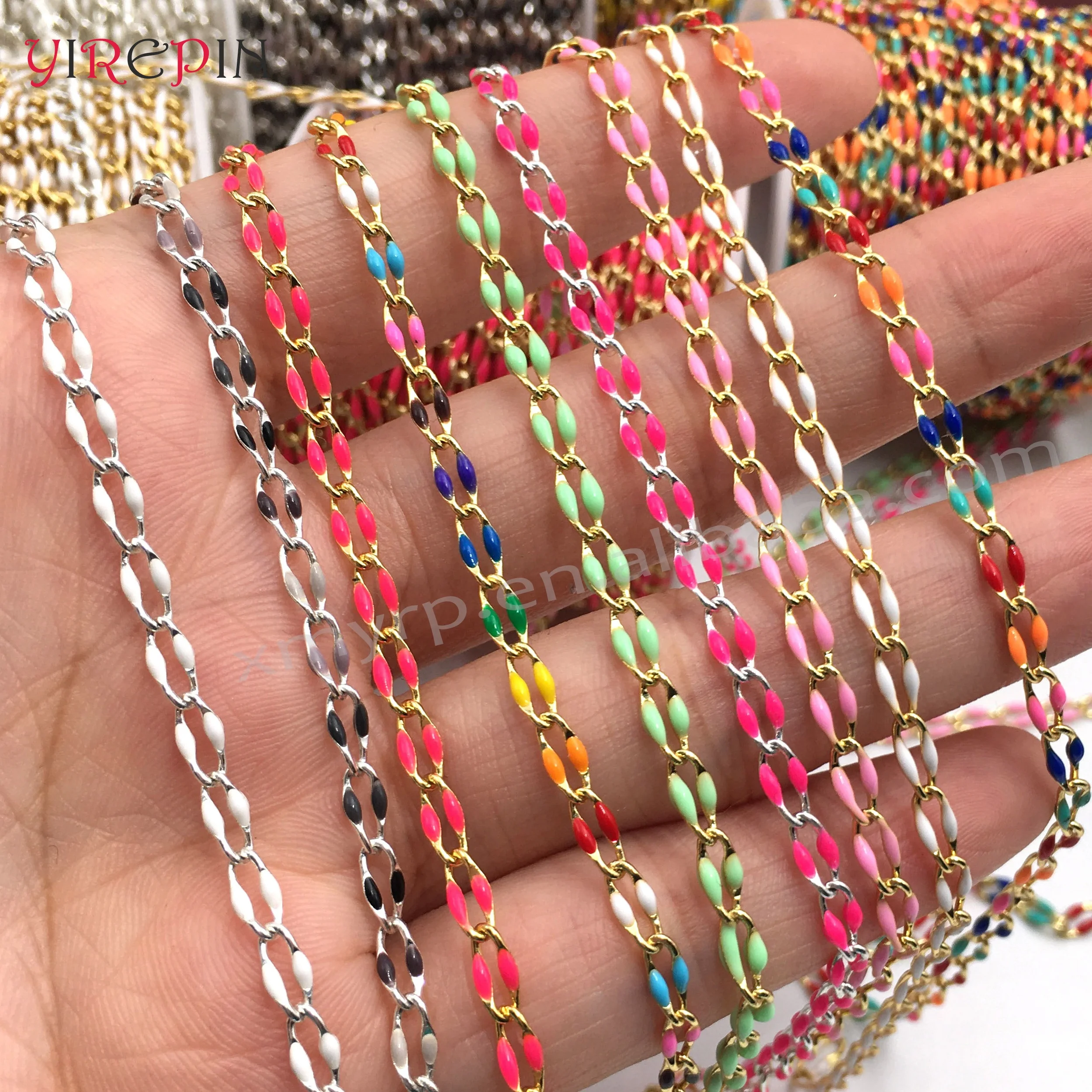 Multi Colored Enameled Chains DIY Permanent Jewelry Lip Charms Chain Custom Gold Plated Enamel Roll Chains Bulk Wholesale