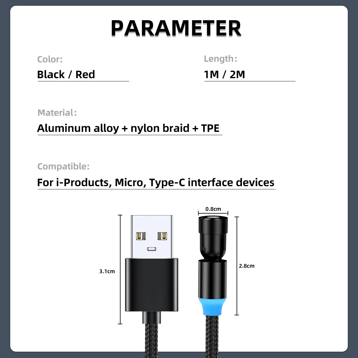 Магнитный кабель EONLINE 1 м Тип C Micro USB Магнитная Зарядка вращающийся на 540 градусов провод Usb Type-C 2 3 в зарядный