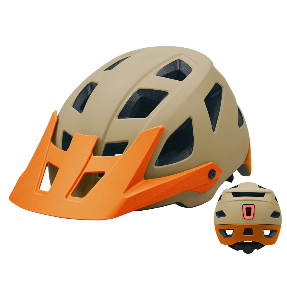 MTB Road Mountain Bicycle Helmet with led light and Detachable Visor Trail Road Bike helmet with rechargeable rear warning light
