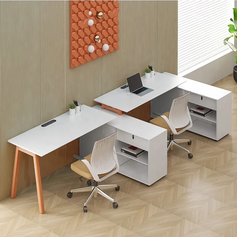 White Modern Desk Office Furniture Desk Table Workstation For 2 People
