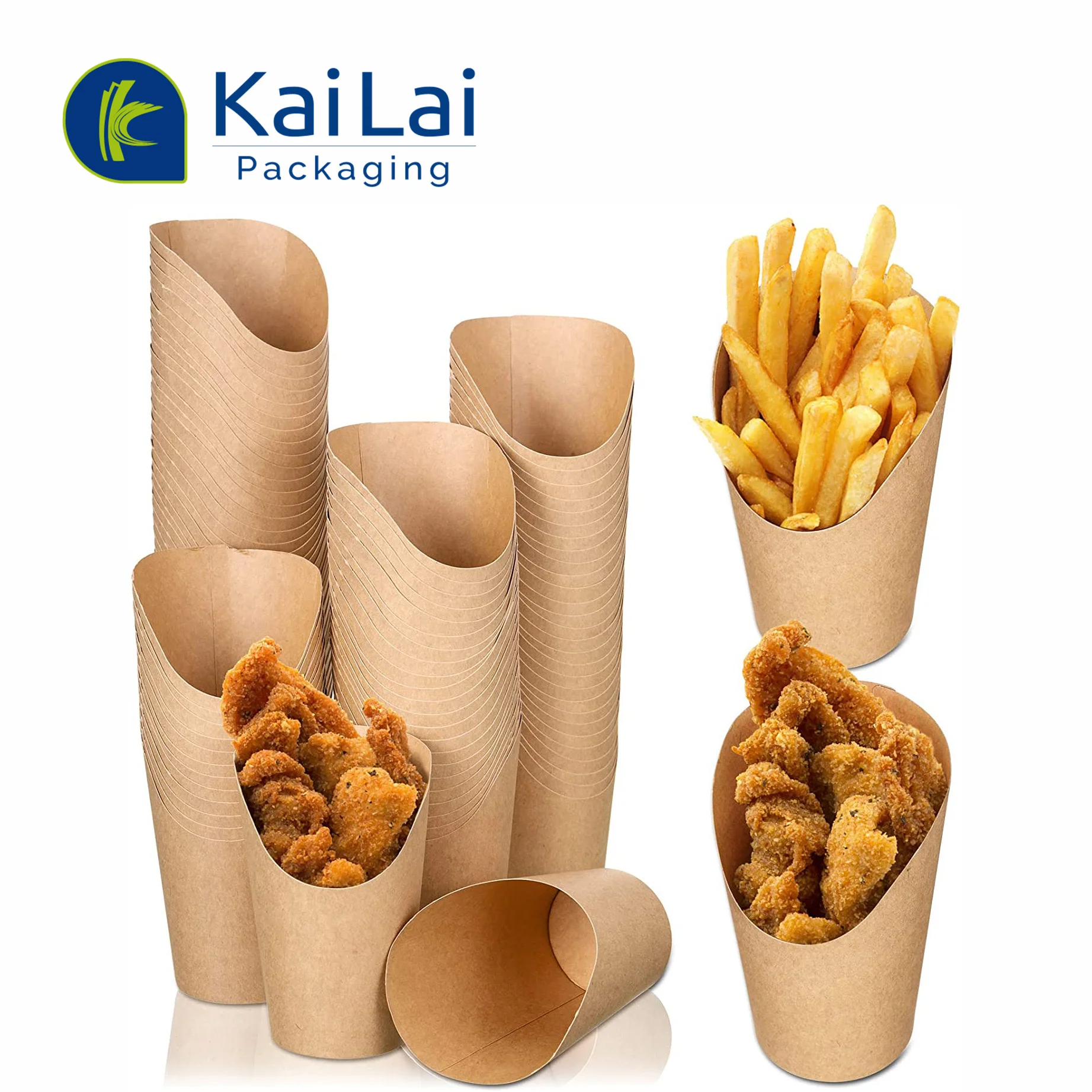 Take Away Kraft Paper Recyclable Custom Logo Fast Food Packaging Boxes Takeout Delivery Potato French Fries Scoop Paper Cup