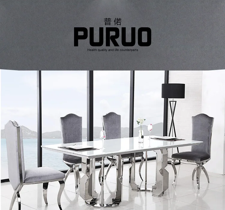PURUO Marble Stainless Steel Stone Dining Table Designs
